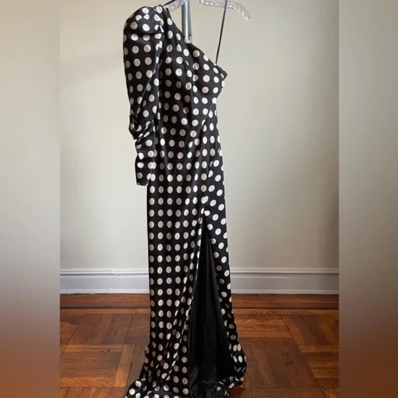 MacDuggal One Shoulder Evening Gown with Puff Sleeve and Front Slit - Picture 2 of 8